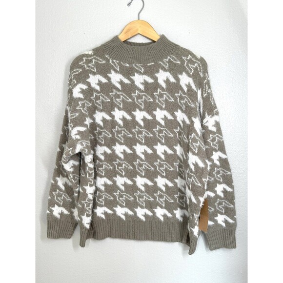 NWT Dreamers By Debut Boutique Taupe Houndstooth Sweater Super Soft Women's Sz L - Picture 2 of 11